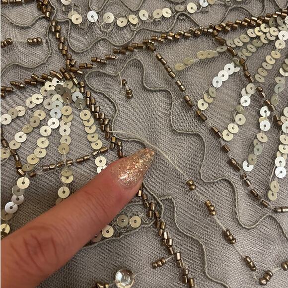 SUE WONG 12 Champagne Silver Beaded Sequin Bridal Formal Cocktail Evening Dress - Picture 14 of 16